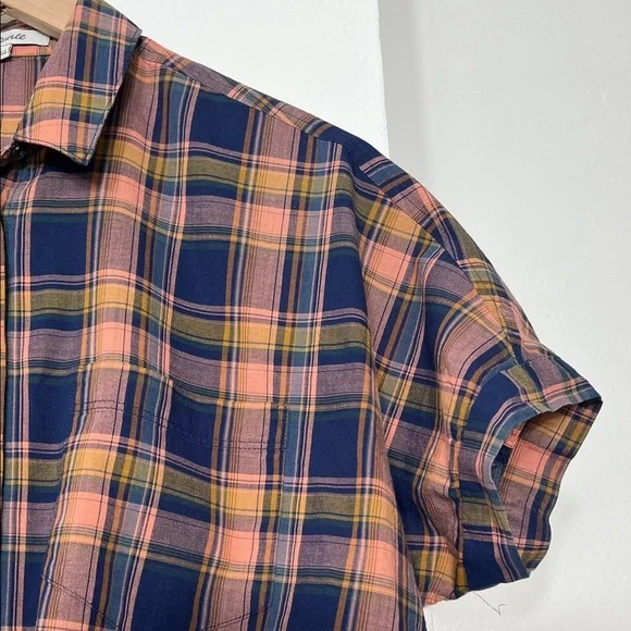Madewell Navy and Orange Plaid Button-Down Shirt - Picture 4 of 8